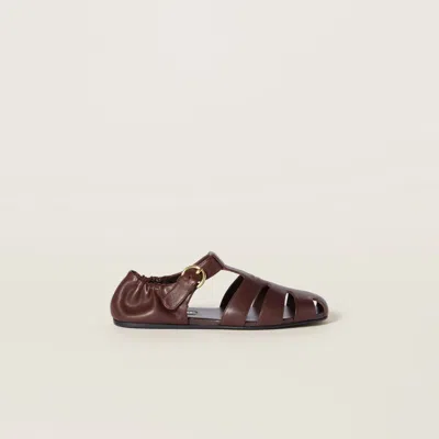 Miu Miu Refined Fisherman Sandals With Ruching And Adjustable Strap In Brown