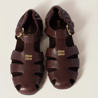 Miu Miu Refined Fisherman Sandals With Ruching And Adjustable Strap In Brown