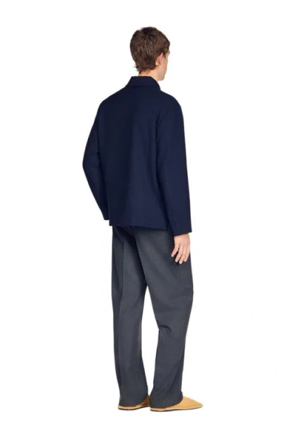 Sandro Fw26 Henry Buttoned Wool Worker Jacket In Blue