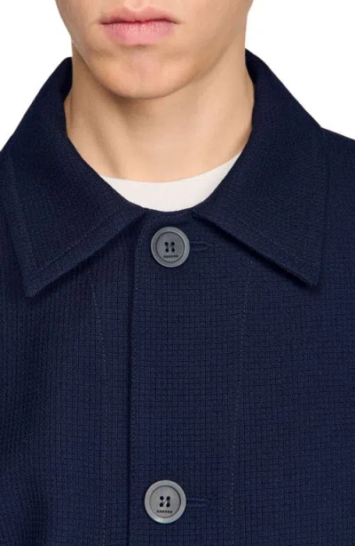Sandro Fw26 Henry Buttoned Wool Worker Jacket In Blue