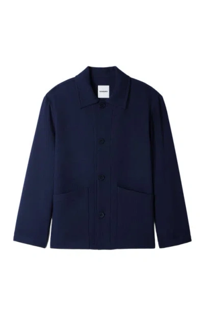 Sandro Fw26 Henry Buttoned Wool Worker Jacket In Blue