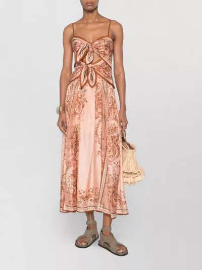 Zimmermann Womens Pink Paisley Floral Aster Scar Silk Midi Dress Xl In Brown