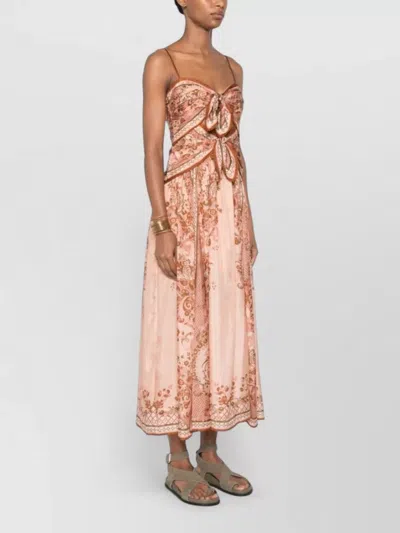 Zimmermann Womens Pink Paisley Floral Aster Scar Silk Midi Dress Xl In Brown