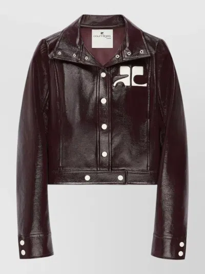 Courrèges Vinyl Blazer With Collared Neck And Long Sleeves In Brown