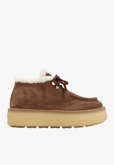 Prada Suede Chukka Boots With Shearling Lining In Brown