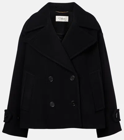 Chloé Women Black Double-breasted Jacket With Notched Wide Revers And Dropped Shoulders In Wool Blen In Black