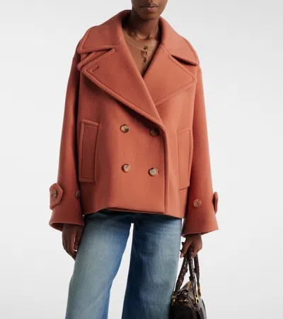 Chloé Oversized Wool-blend Peacoat In Red
