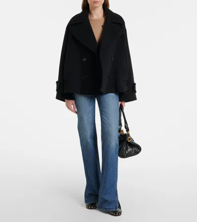 Chloé Women Black Double-breasted Jacket With Notched Wide Revers And Dropped Shoulders In Wool Blen In Black
