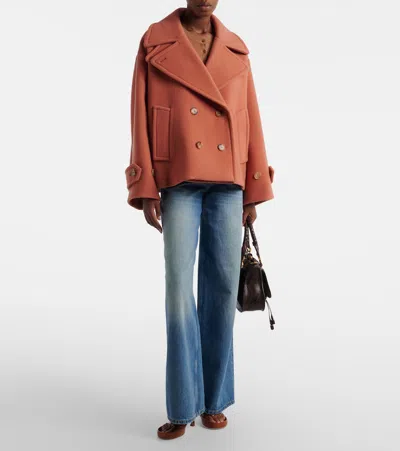 Chloé Oversized Wool-blend Peacoat In Red