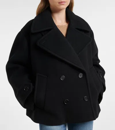 Chloé Women Black Double-breasted Jacket With Notched Wide Revers And Dropped Shoulders In Wool Blen In Black