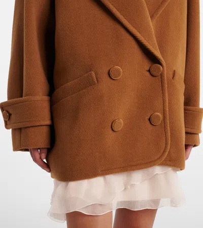 Chloé Double-breasted Short Coat In Herringbone Wool In Brown