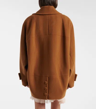 Chloé Double-breasted Short Coat In Herringbone Wool In Brown