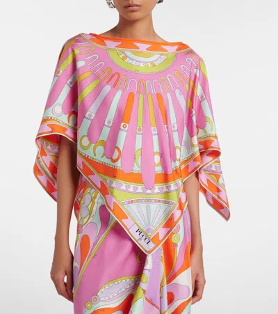 Pucci Solei-print Silk-twill Kaftan In Pink