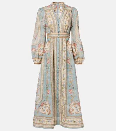 Zimmermann Womens Blue Tapestry Floral Roselight Plunge Linen Midi Dress Xs In Multi