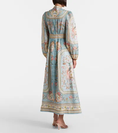 Zimmermann Womens Blue Tapestry Floral Roselight Plunge Linen Midi Dress Xs In Multi