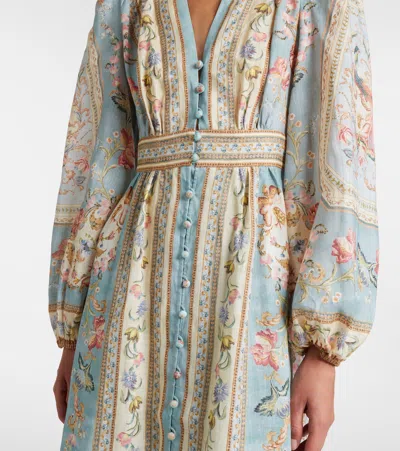 Zimmermann Womens Blue Tapestry Floral Roselight Plunge Linen Midi Dress Xs In Multi