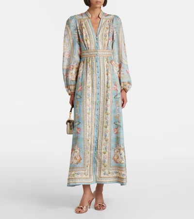 Zimmermann Womens Blue Tapestry Floral Roselight Plunge Linen Midi Dress Xs In Multi