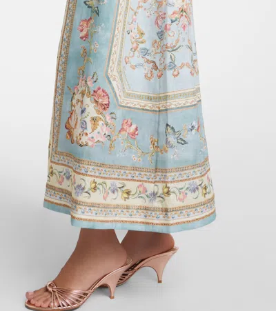 Zimmermann Womens Blue Tapestry Floral Roselight Plunge Linen Midi Dress Xs In Multi