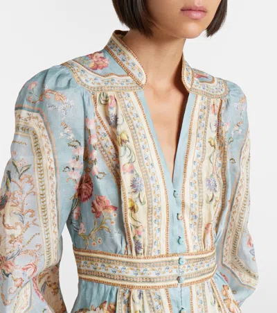 Zimmermann Womens Blue Tapestry Floral Roselight Plunge Linen Midi Dress Xs In Multi