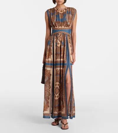 Zimmermann Womens Dark Blue Paisley Mahon Printed Silk Maxi Dress In Animal Print