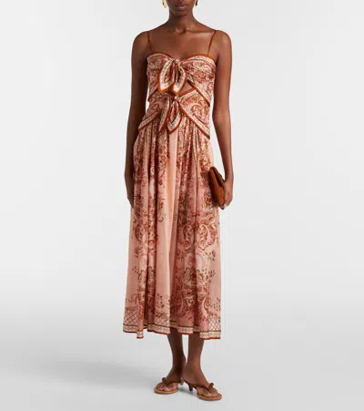 Zimmermann Womens Pink Paisley Floral Aster Scar Silk Midi Dress Xl In Brown