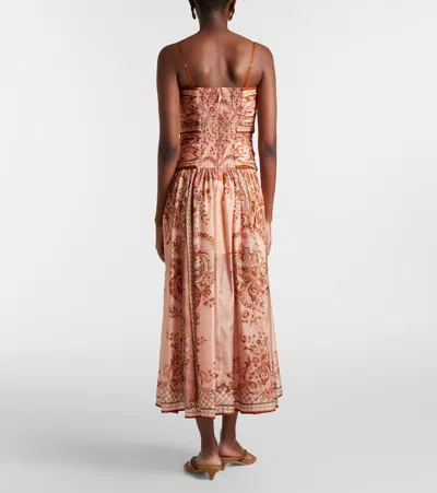 Zimmermann Womens Pink Paisley Floral Aster Scar Silk Midi Dress Xl In Brown