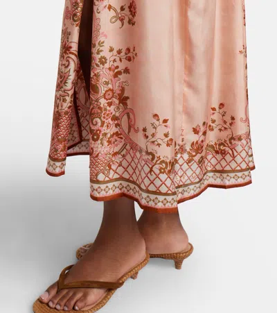 Zimmermann Womens Pink Paisley Floral Aster Scar Silk Midi Dress Xl In Brown