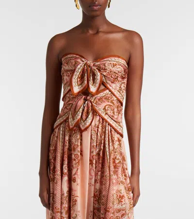 Zimmermann Womens Pink Paisley Floral Aster Scar Silk Midi Dress Xl In Brown