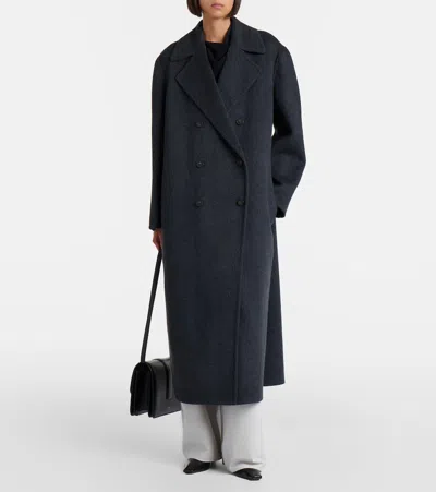 Vince Double-breasted Wool-blend Coat In Black