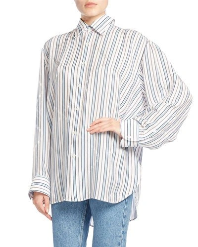 Balenciaga Star-striped Pinch-back Shirt, White Pattern