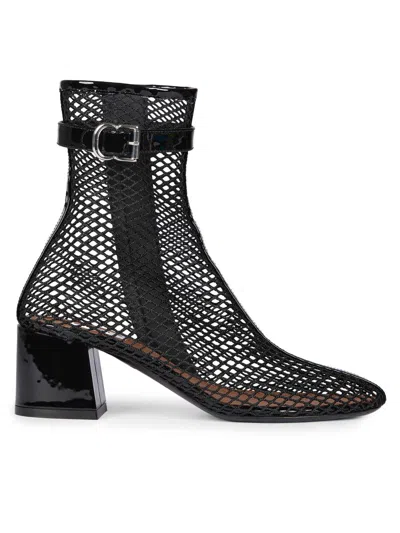 Alaïa Fishnet Patent Leather-trimmed Ankle Boots In Black