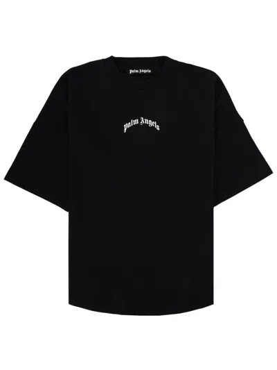 Palm Angels "back Curved Logo Oversized" Short Sleeves T-shirt Clothing In Black