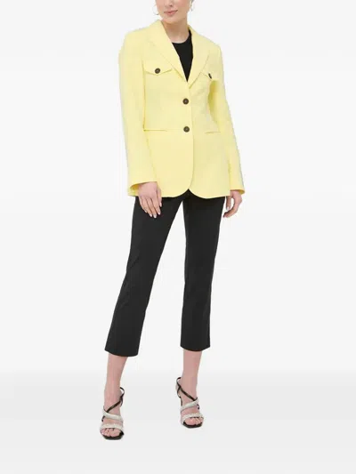 Beatrice B Button-up Flap-pocket Blazer In Yellow