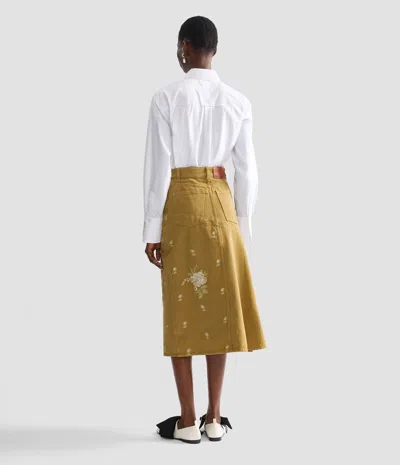 Erdem Embellished Embroidered Denim Midi Skirt In Brown