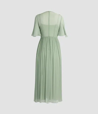 Erdem Embellished Silk Creponne Short Sleeve Midi Dress In Green