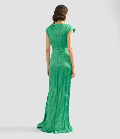 Erdem Womens Sea Green Draped Embellished Satin Maxi Gown