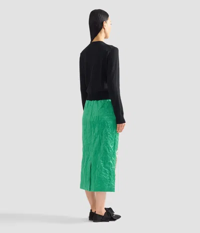 Erdem Womens Sea Green Embellished Textured Satin Pencil Midi Skirt
