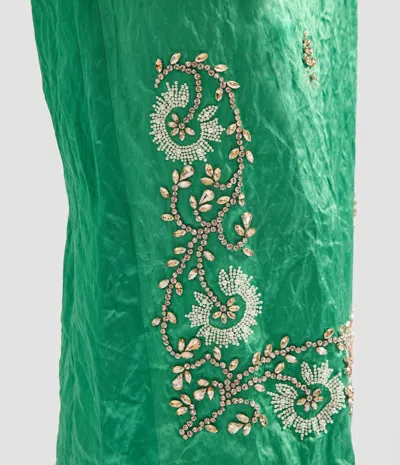 Erdem Womens Sea Green Embellished Textured Satin Pencil Midi Skirt