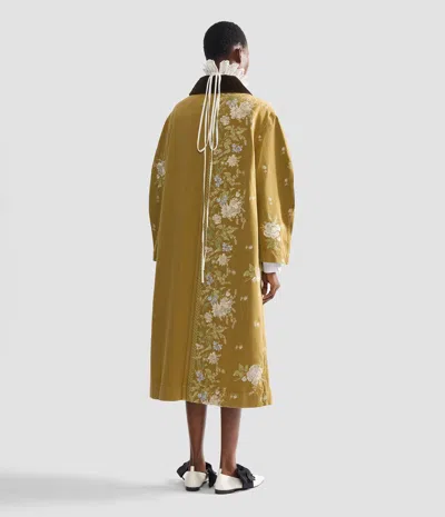 Erdem Embellished Corduroy-trimmed Embroidered Denim Coat In Brown