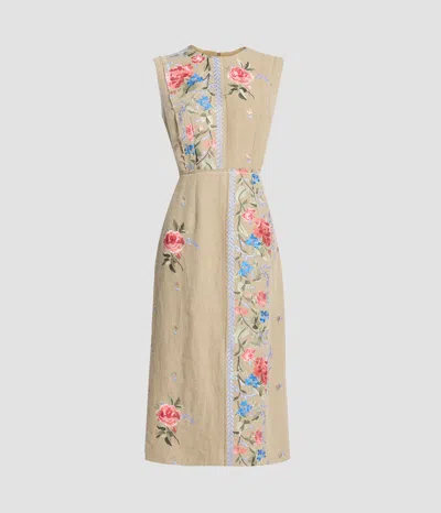 Erdem Embroidered Linen-canvas Midi Dress In Brown