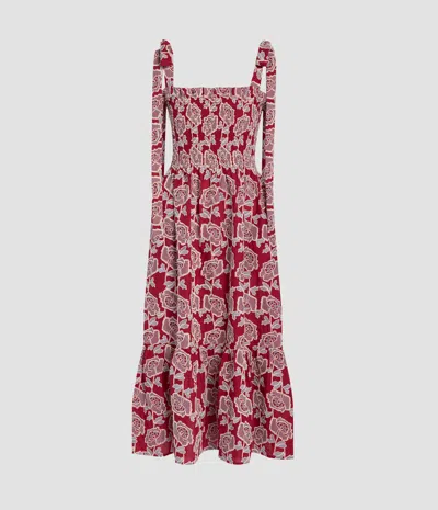 Erdem Floral Embroidered Tiered Cotton Blend Midi Sundress In Red