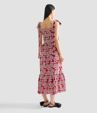 Erdem Floral Embroidered Tiered Cotton Blend Midi Sundress In Red