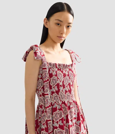 Erdem Floral Embroidered Tiered Cotton Blend Midi Sundress In Red