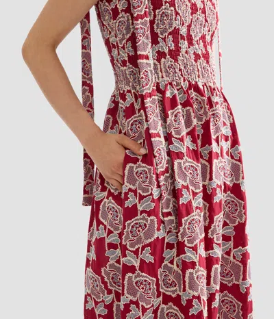 Erdem Floral Embroidered Tiered Cotton Blend Midi Sundress In Red