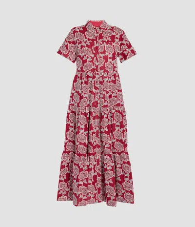 Erdem Womens Cherry Floral-embroidered Tiered Cotton-blend Midi Dress In Red