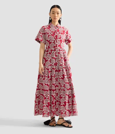 Erdem Womens Cherry Floral-embroidered Tiered Cotton-blend Midi Dress In Red