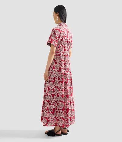 Erdem Womens Cherry Floral-embroidered Tiered Cotton-blend Midi Dress In Red