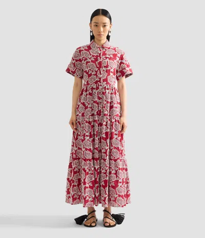 Erdem Womens Cherry Floral-embroidered Tiered Cotton-blend Midi Dress In Red