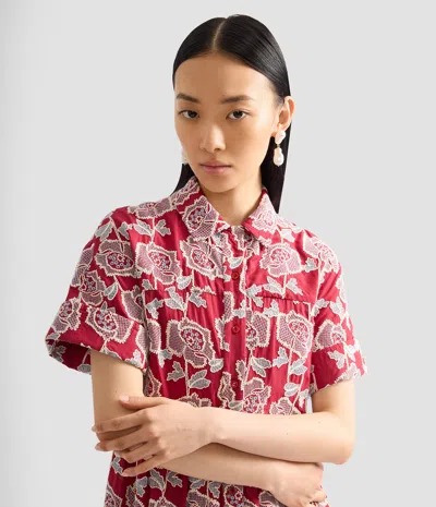 Erdem Womens Cherry Floral-embroidered Tiered Cotton-blend Midi Dress In Red