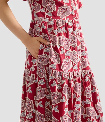 Erdem Womens Cherry Floral-embroidered Tiered Cotton-blend Midi Dress In Red